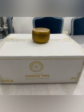 NWT Hearts & Crafts Box of 24 Gold Colored Premium Candle Tins 8 oz